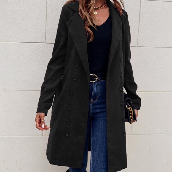 Black Corduroy Double Breast Pocket Jacket Minimalist - Picture 4 of 12